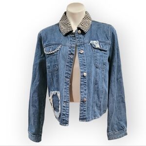 Samantha Sipos Gingham Womens Large Embellished Denim Jacket